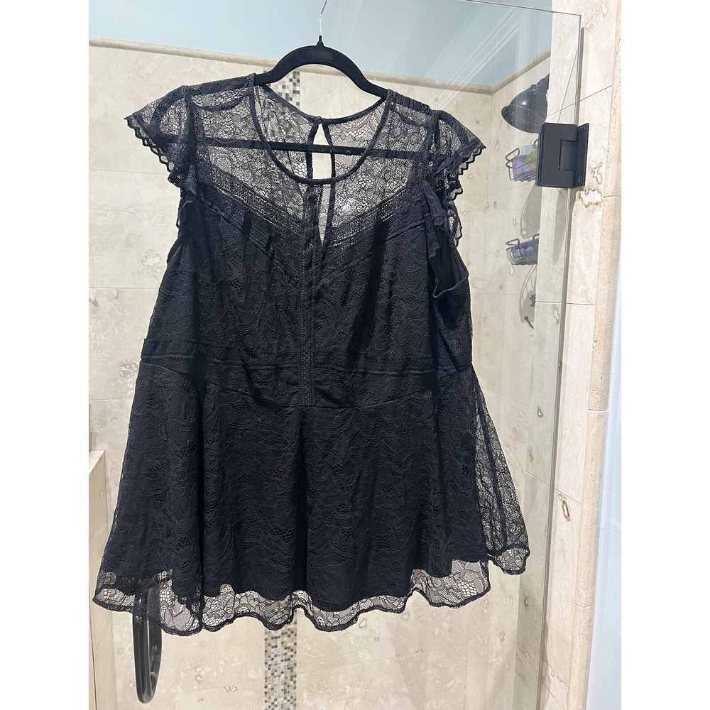 Torrid Vampirecore Goth Black Lace Top, Lined, Women’s 1 Peplum Short Sleeve
